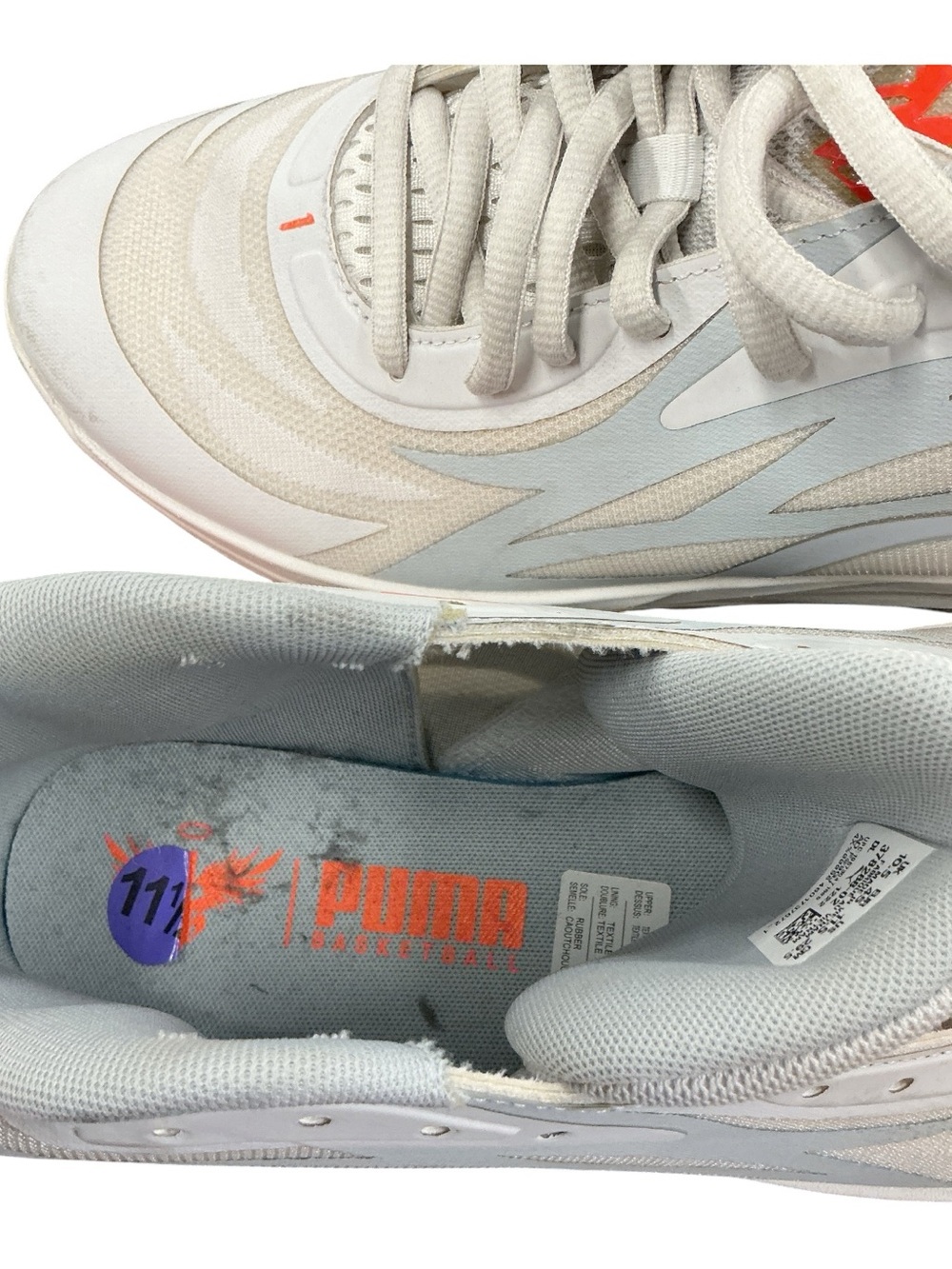 Puma men’s Light Gray and Orange Mesh Running Sneakers